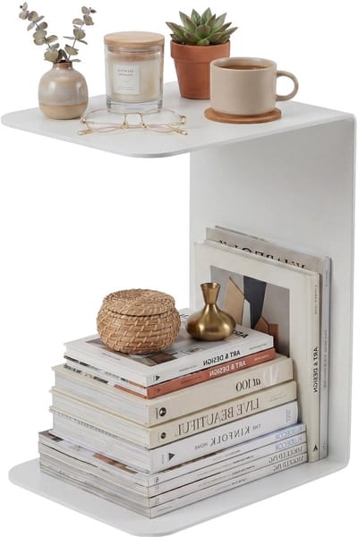 CLP Selby C-vorm Bijzettafel - Zwart Salontafel voor Bank - Modern Design - 5 mm Massief Gepoedercoat - 60 cm - wit