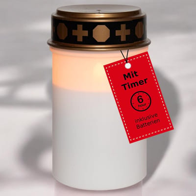 Novaliv graflamp LED met batterij en timer 6/18 LED graflamp wit duurzame brander met batterij flikkerend effect grafkaarsen begraafplaatskaars gedenkkaars graflantaarn eeuwig licht rouwkaars