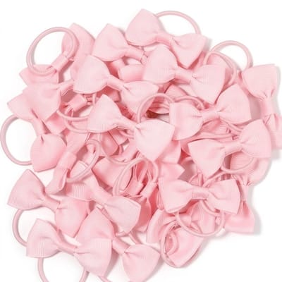 Lichtroze haar elastiekjes set – strik haarbandjes – meisjes dames – 20 stuks – elastische haar elastiek met strik – ribstof strikjes set