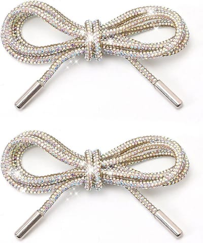 WiseGoods Luxe Strass Steentjes Schoenveters Voor Sneakers - Veters Rond - Glitter Schoenveter Sportschoenen - Veter Zilver 100cm