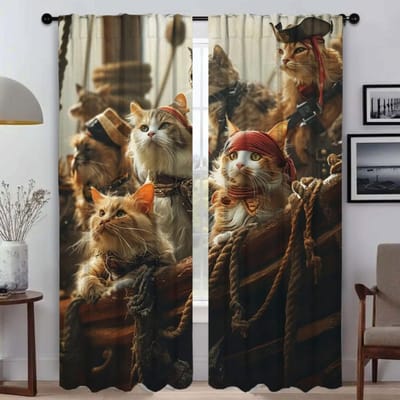 Katten Piraten Kapitein Gordijnen voor Woonkamer Gordijn Shades Scheidingswand Wooninterieur Gordijnen 2 Stuks Tule voor Slaapkamer Keuken W50xH70cmx2pcs-CL