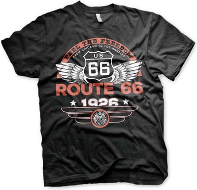 Route 66 Heren Tshirt -S- Feel The Freedom Zwart