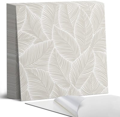 Coloray Plaktegels - Bladpatroon in arrangement Portugese Tegels - 30 cm x 30 cm - Beige Plaktegels - 9 stuks - Vierkant PVC Tegels - Plaktegels Keuken - Zelfklevende Vloertegels - Vinyltegels Vloer Zelfklevend - Zelfklevende Tegels
