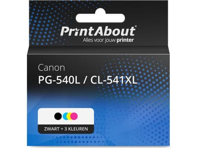 PrintAbout huismerk Inktcartridge PG-540L / CL-541XL Zwart + 3 kleuren Multipack Hoge capaciteit Geschikt voor Canon