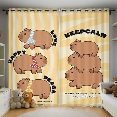 Kerst Kapibara Anime Woonkamer Slaapkamer Gordijnen Voor Woonkamer Geperforeerd Stofdicht Verduisterende Gordijnen Keukenkast Huis 100x140cm&Grommet Top