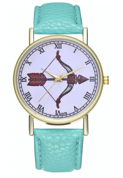 Hidzo Horloge Pijl en Boog Ø 38 - Turquoise - Kunstleer