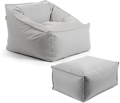 mokebo Tuinstoel met pouf 'Der Sunnyboy', Bean Bag met hocker en vulling of outdoor zitzak, tuinligbed of relaxliege in Lichtgrijs