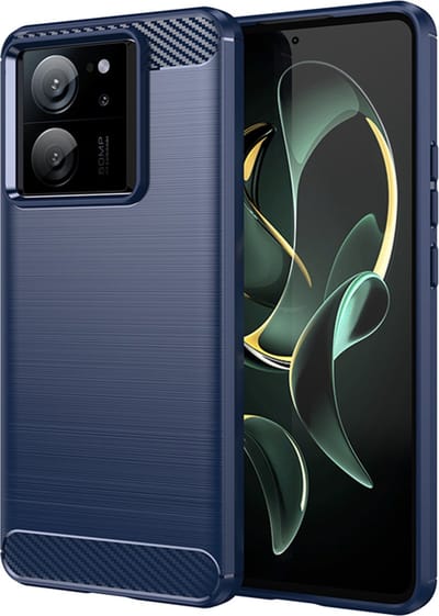 MobyDefend Hoesje - Geschikt voor Xiaomi 13T / 13T Pro - TPU Backcover - Geborstelde Metaal & Carbon-Look - Blauw