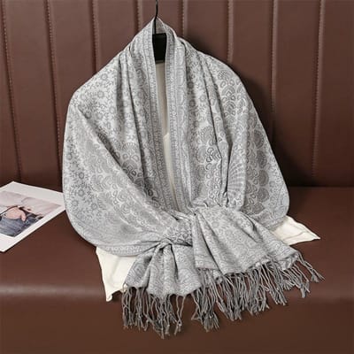 Luxe Geborduurde Kasjmier Sjaals Dames Elegante Poncho Winter Warme Sjaal Pareo Paisley Hoofddoek Herfst Reizen Wrap 70x180cm gray