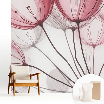Wallfluent Behang - Bloemensilhouetten Muurbehang - 250x250 cm - Roze Behang - Voor liefhebbers van rust en natuur - Behang Voor de slaapkamer, woonkamer en kantoor - Behangrol Bloemen en planten