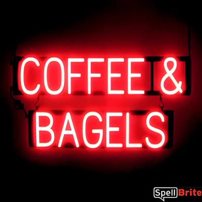 COFFEE & BAGELS - Lichtreclame Neon LED bord verlicht | SpellBrite | 76 x 38 cm | 6 Dimstanden - 8 Lichtanimaties | Reclamebord neon verlichting
