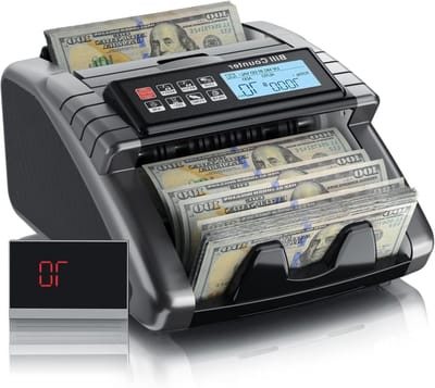 Geldtelmachine - Bankbiljettenteller - Snel Geld Tellen - Met Waardeberekening - 1000 Biljetten/Min - Zwart
