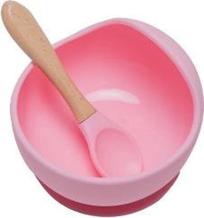 Akyol - Kinderbord met Zuignap - Babyservies – Babybordjes – Baby bord Antislip – Babybord zonder Knoeien – Kinderservies - Baby Kommetje - Inclusief Lepel – Kinderbordje met Bestek - Roze
