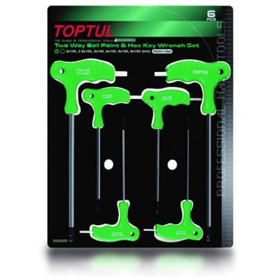 Zeskant stiftdoppenset HEX TOPTUL 6 stuks (2, 2,5, 3, 4, 5, 6) met kogelkop