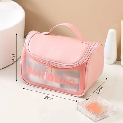 Moongoods - Toilettas Transparant - Roze - Toilettas Hangend met haak - Ophangbare toilettas - Reis toilettas - Waterproof