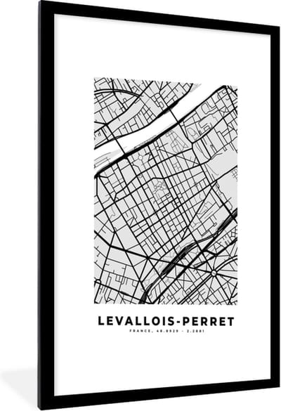 Fotolijst incl. Poster - Stadskaart - Frankrijk - Kaart - Levallois-Perret - Plattegrond - 60x90 cm - Posterlijst