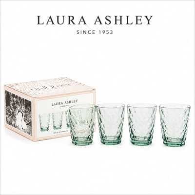 Laura Ashley Waterglazen set van 4 - Mondgeblazen - GiftSet - Helder 25 cl.