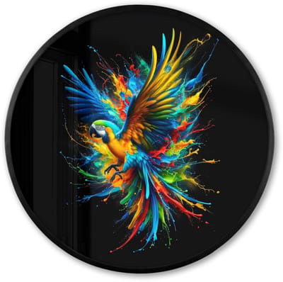 Poster in lijst Rond - Fotolijst 60x60 cm - Posters - Papegaai - Vogel - Dier - Kleurrijk - Verf - Ronde posterlijst zwart - Decoratie - Wanddecoratie woonkamer - Muurdecoratie slaapkamer