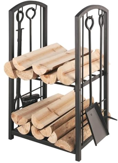 Houten Mand met Haardset - Perfect voor Kamperen