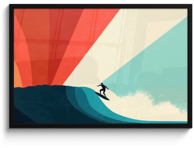 Poster in lijst - Fotolijst 90x60 cm - Posters - Surfer - Abstract - Golven - Zonnestralen - Posterlijst zwart - Decoratie - Wanddecoratie woonkamer - Muurdecoratie slaapkamer - Kerstversiering - Kerstdecoratie voor binnen - Kerstmis