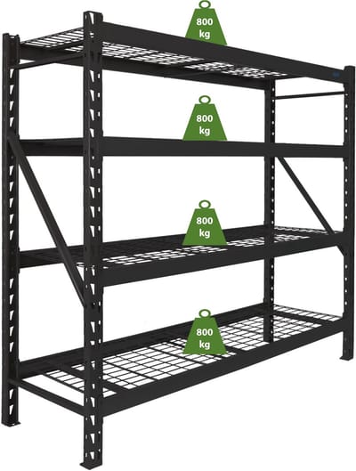 TRUTZHOLM - Enno Industrieel Rek 180x190x60 cm - 4 Gaasplanken - 3200 kg - Insteeksysteem - Zwaar Lastrek - Pick Stelling