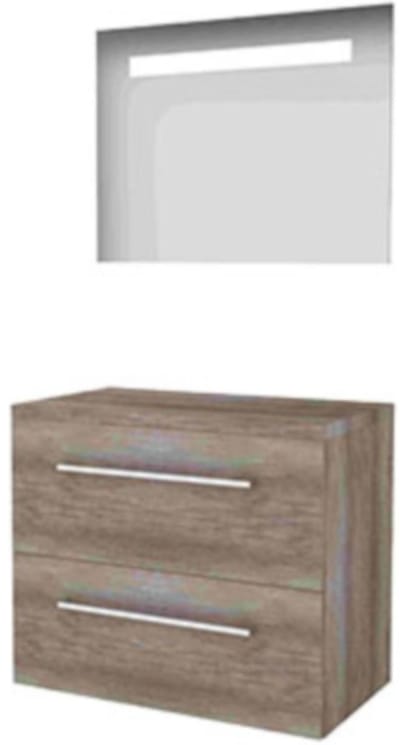 Basic-Line Economic 46 Badkamermeubelset - 80 x 46 cm - Met Grepen - 2 Lades - Wastafelblad - Spiegel met LED Verlichting - Scotch Oak