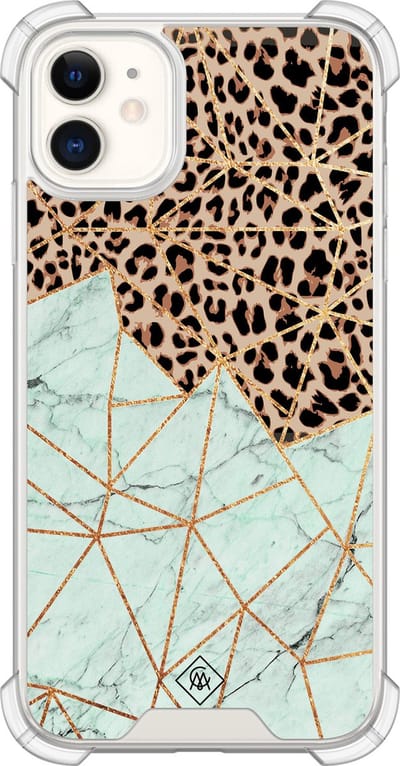 Casimoda® hoesje - Geschikt voor iPhone 11 - Luipaard Marmer Mint - Shockproof case - Extra sterk - Siliconen/TPU - Mint, Transparant