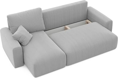 Hoekbank met slaapfunctie en opbergruimte L-vorm 244 x 98 x 83 cm – slaapbank met bedlade, T30 schuim & golvende veren, ribfluweel, Scandinavisch design – Laura