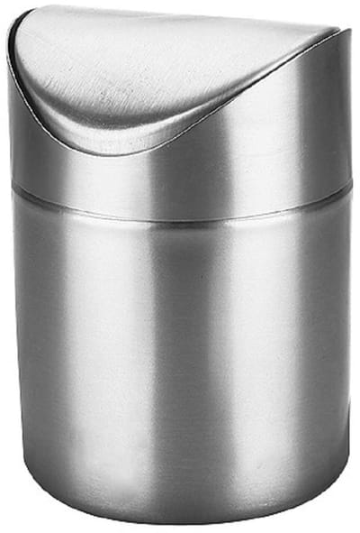 Mini Desktop Vuilnisbak met Deksel - Geborsteld RVS Swing Bin - 12 * 12 * 165 CM 15 L - Koffiepads Theezakjes