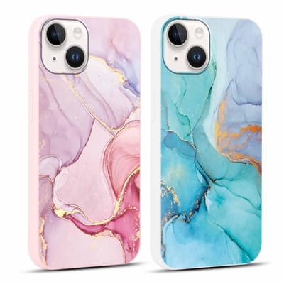 2 Pezzi Cover voor iPhone 13/iPhone 14 6,1 inch Custodia per telefoon met glanzende Marmo esthetische bescherming voor iPhone 14 Case, roze