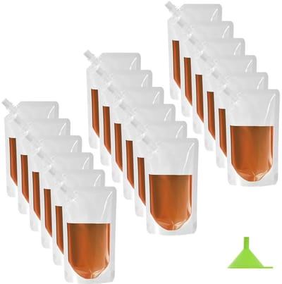 Allecto - Drinkzakjes - Navulbare plastic flessen - Lichtgewicht en opvouwbaar - 18 stuks - Voor festivals, picknicks en meer