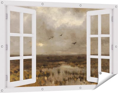 Gards Tuinposter Doorkijk Het Moeras - Anton Mauve - 120x80 cm - Tuindoek - Tuindecoratie - Wanddecoratie buiten - Tuinschilderij