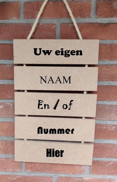 Houten tekstladder met je eigen tekst - Hangbord - Persoonlijk - Huisnummer - Naambord  - Gepersonaliseerd - Eigen naam - 5 bordjes - MDF
