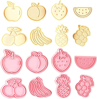 OIMG Koekjesvorm - Uitsteekvormpjes - 8-delige set - Bakvormen - Fruitkoekjesvorm - Koekjessnijders - Gebak - DIY - Koekjes Bakken - Cookie Cutter Set - Herbruikbaar - Geschikt Voor Kinderen - roze