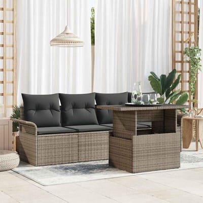 vidaXL - Tuinbank - Set - 5 - st - Grijs - Poly - rattan