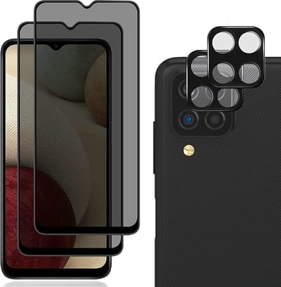 Screenprotector Glas - 2X Privacy Tempered Glass Screen Protector Anti-Spy + 2X Camera lens Beschermer Geschikt voor: Samsung Galaxy A12 5G