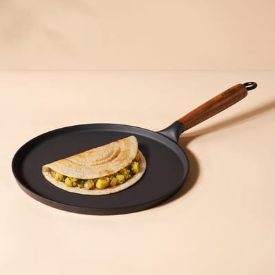 Gietijzeren Pan - Dosa Tawa - Pannenkoeken Bakken - Lichtgewicht Innovatie - 30 cm - Zwart
