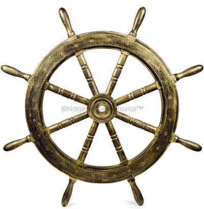 Nautische Houten Boot Wiel - Decoratie voor Binnen en Buiten - Antiek Gouden