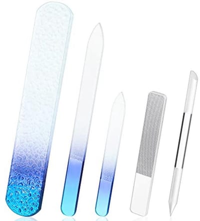 Nagelvijl Set - Verzorgingstools - Nagelverzorging Thuis - Glad Kristalglas - 5 Delig - Transparant