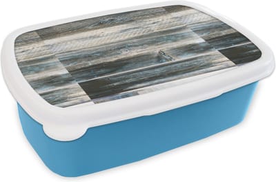 Broodtrommel Blauw - Lunchbox - Brooddoos - Vintage - Patroon - Hout - 18x12x6 cm - Kinderen - Jongen