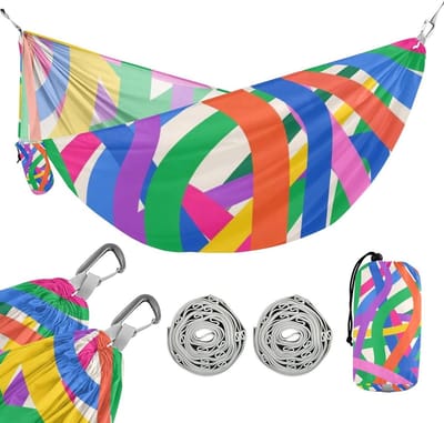 Outdoor Hangmat - Stoffen Hangmat - Ontspannen Buiten - Met Opbergvak - 290x138 cm - Abstracte Kleuren