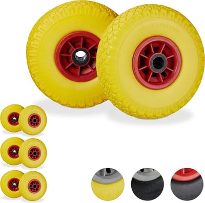 8x steekwagenwiel geel - 25 mm - kunststof velg - anti lek band - 3.00-4 inch