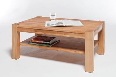 Massief Houten Salontafel Rechthoekig met Opbergplank - FSC Gecertificeerd Beukenhout