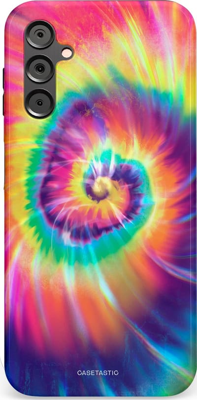 Casetastic hoesje geschikt voor Samsung Galaxy A14 (2023) 5G / Samsung Galaxy A14 (2023) 4G - Dubbellaagse bescherming - Kleurrijke draaikolk - Fashion Case - Donkerblauw Roze Goud Lavendel