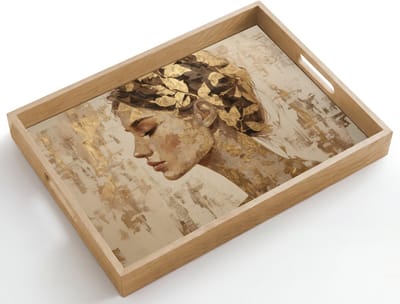 Dienblad hout 50x35 cm - Schootdienblad - Vrouw - Goud - Abstract - Textuur - Borrelplank rechthoek - Plateau dienbladen