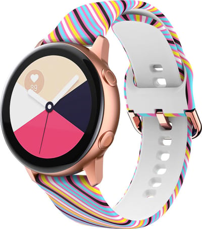 Strap-it Smartwatch bandje 20mm - siliconen bandje Strepen print geschikt voor Samsung Watch 3 41mm / Watch 42mm / Watch Active & Active2 40 & 44mm / Watch 4 (Classic) / Watch FE / Watch 5 (Pro) / Watch 6 (Classic) / Watch 7 (40 & 44mm)