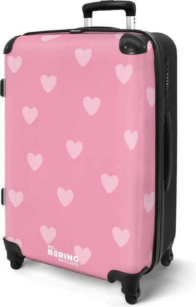 NoBoringSuitcases.com® - Koffer groot - Rolkoffer lichtgewicht - Roze hartjes patroon - Reiskoffer met 4 wielen volwassenen - Vakantie - Travel luggage suitcase - Valies grote trolley XL - 20 kg bagage