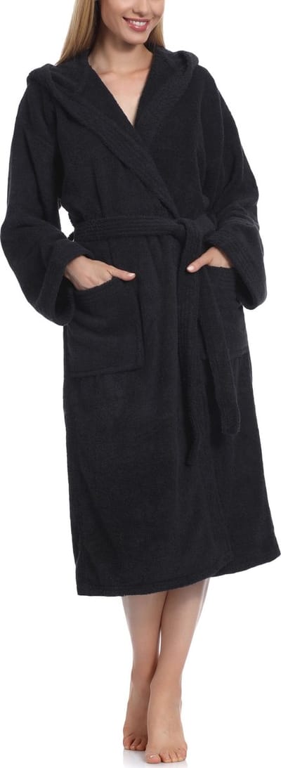 Ladeheid Dames Badjas met Capuchon - 100% Katoen - Wasmachine bestendig - Badstof - Zwart - S - LA-LA40-193-DG
