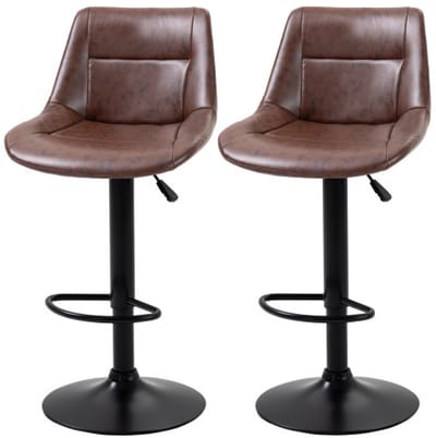 2-delige Barstoelen Set, Verstelbare Hoogte, Met Rugleuning Barstoelen, Draaistoelen, Geschikt voor Keuken en Bar, 46.5 x 50B x 88-108 cm, Bruin, Kunstleer