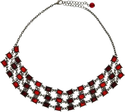 Behave - Zilverkleurige Ketting met Rode Stenen - 41 cm + Verlengketting